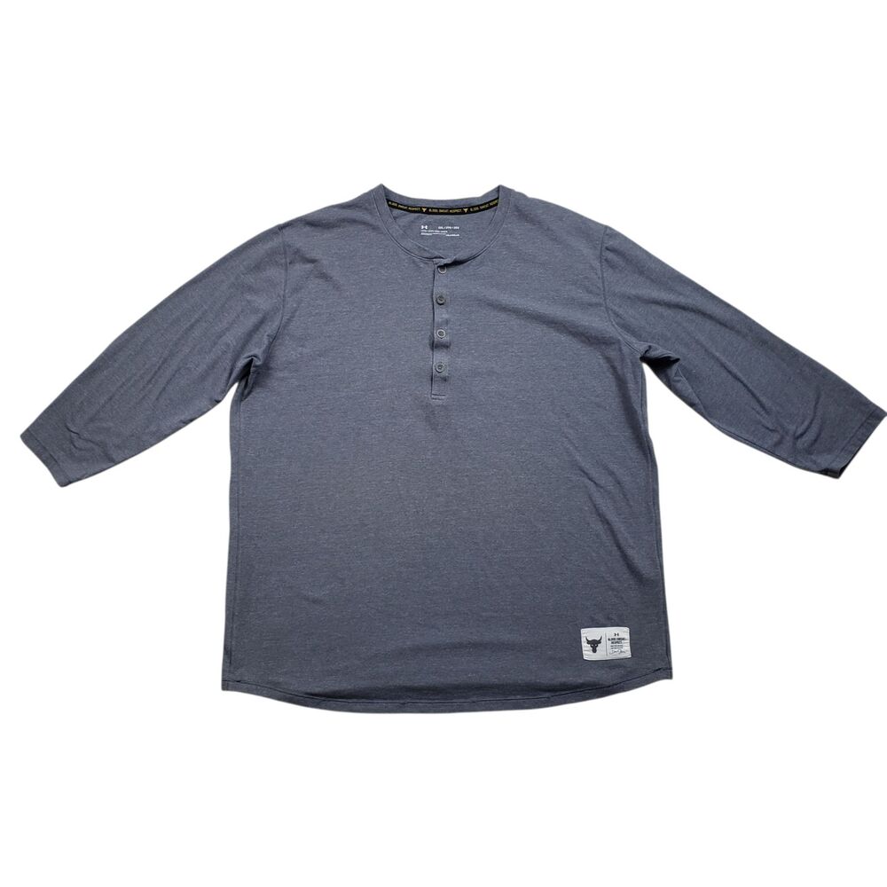Under Armour Project Rock Henley Shirt Mens 2XL Gray 3/4 Sleeve Raglan